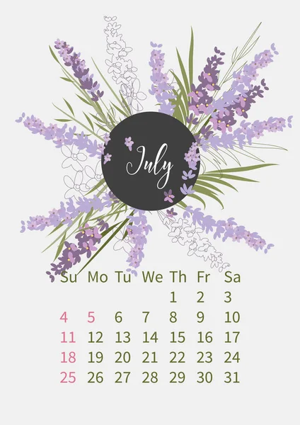 Calendrier des fleurs 2021 avec bouquets de fleurs — Image vectorielle