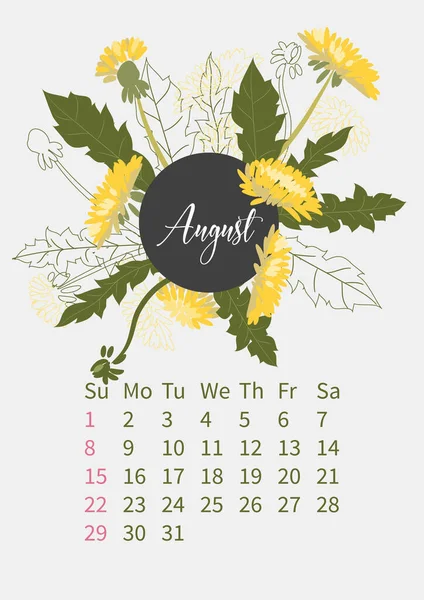 Blumenkalender 2021 mit Blumensträußen — Stockvektor