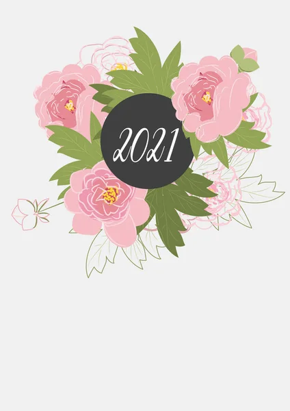 Blumenkalender 2021 mit Blumensträußen — Stockvektor