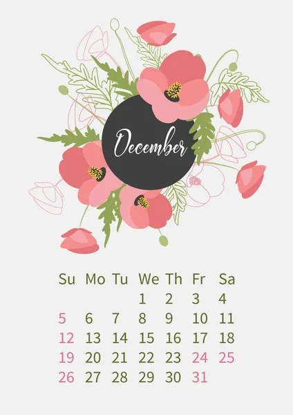 Квітковий календар 2021 з букетами квітів — стоковий вектор