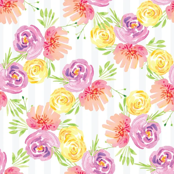 Hand-painted watercolor floral rose Pattern — Stock Photo, Image