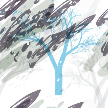 Ağaçlar, dallar, çimenler ve suluboya lekeli askeri kamuflaj dokusu.