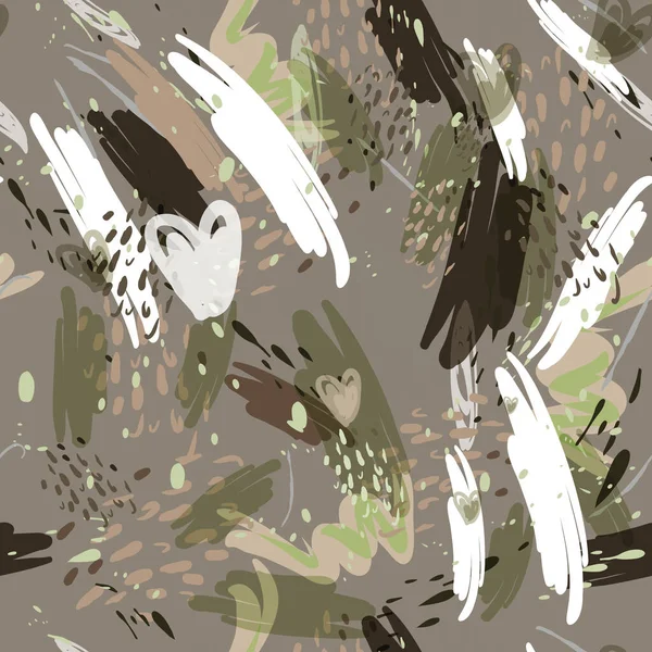 Vojenská maskovací textura se stromy, větvemi, trávou a akvarely — Stockový vektor