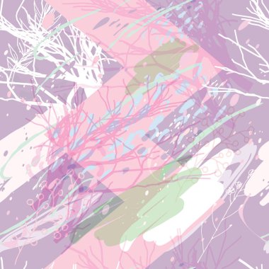 Ağaçlar, dallar, çimenler ve suluboya lekeli askeri kamuflaj dokusu.