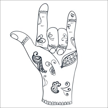 El ve parmakların vektör Hint mudra pozisyonları işaret rozetleri koleksiyonu