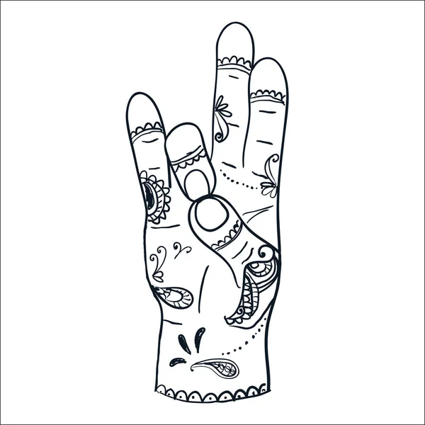 Vector indio Prithivi Mudra mudra posiciones de manos y dedos contorno insignia insignias colección — Archivo Imágenes Vectoriales