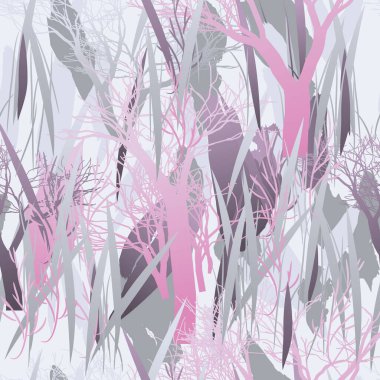 Ağaçlar, dallar, çimenler ve suluboya lekeli askeri kamuflaj dokusu.