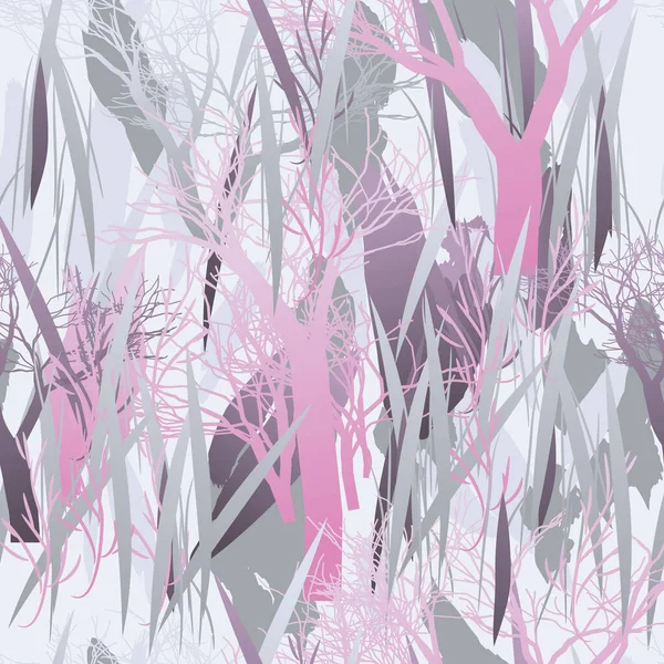 Ağaçlar, dallar, çimenler ve suluboya lekeli askeri kamuflaj dokusu.