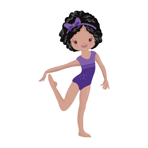 Clipart mignon afro-américain fille gymnaste Gym — Image vectorielle