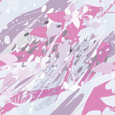 Ağaçlar, dallar, çimenler ve suluboya lekeli askeri kamuflaj dokusu.