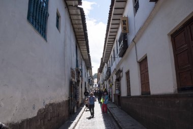 Cuzco, Peru'daki İnka mimarlık caddesi. Mimari. Antik.