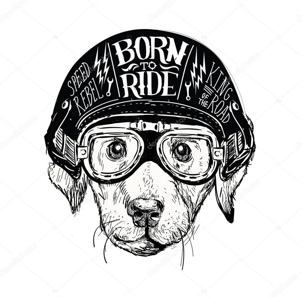 Biker dog. Set of vintage motorcycle emblems, labels, badges, logos and design elements. Monochrome style