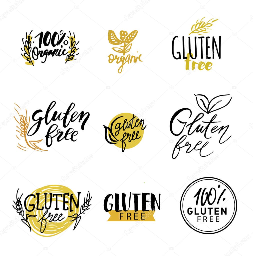 Gluten free vector. healthy dietetic product icons and labels