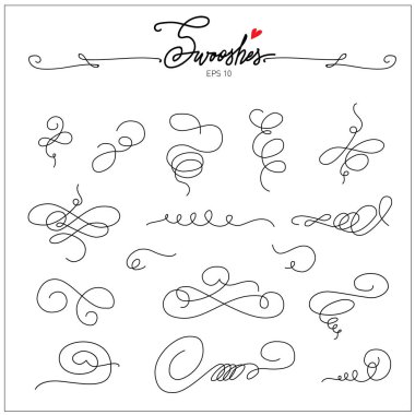 Mürekkep güzel sanatsal dizi swooshes. Tasarımınız için elle çizilmiş dekoratif hat öğeleri. Güzel Swirls, Swooshes ve dekoratif öğeler için düğün davetiyeleri, kartları ve Kırtasiye