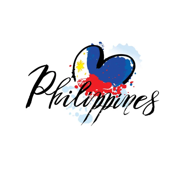 Векторный логотип для Филиппин, магнит-холодильник с филиппинским государственным флагом, оригинальный шрифт для кисти для слова Филиппины и национальный филиппинский символ Лицензионные Стоковые Векторы