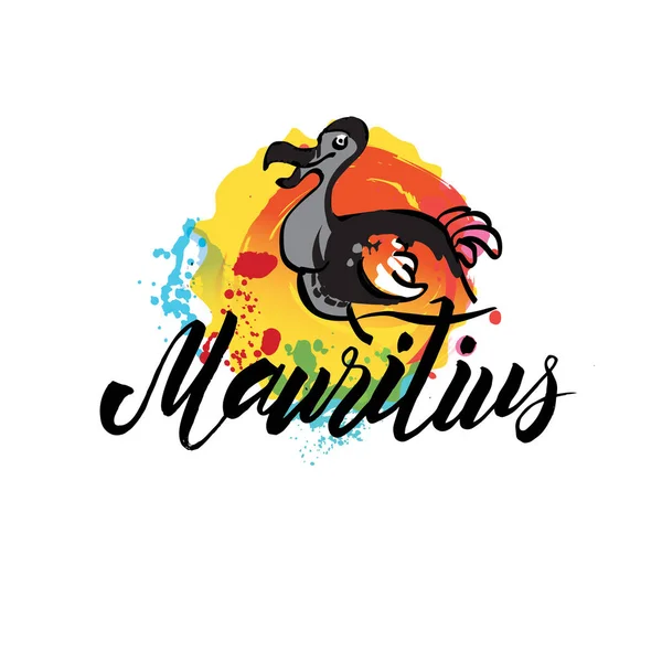 Mauritius kraju z grunge projekt nadaje się do projektowania ikon logo. Ilustracja wektorowa ptaka Dodo. — Wektor stockowy