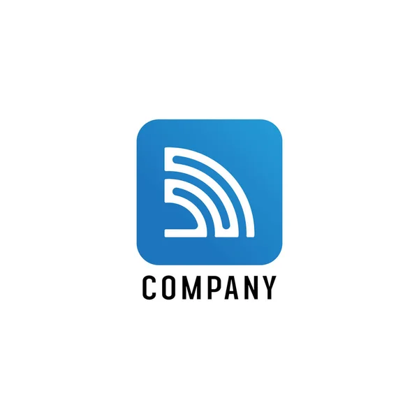 Wifi Signal Logo Design Template, Ondas de sinal de rádio, Ondas de energia, Símbolos de sinal de antena e satélite, Elemento de vetor branco e azul, Conceito elétrico — Vetor de Stock
