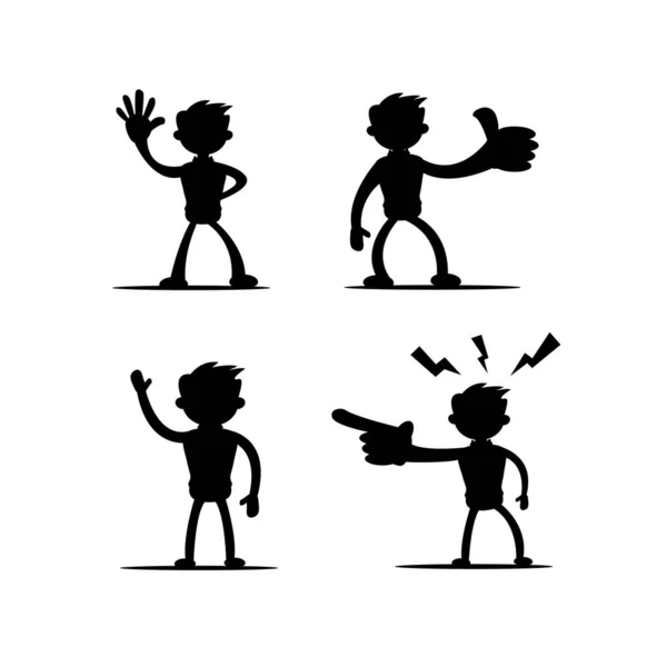 Set Four Vector Illustrations Silhouettes Boy Cartoon Character Various Gestures — Stock Vector