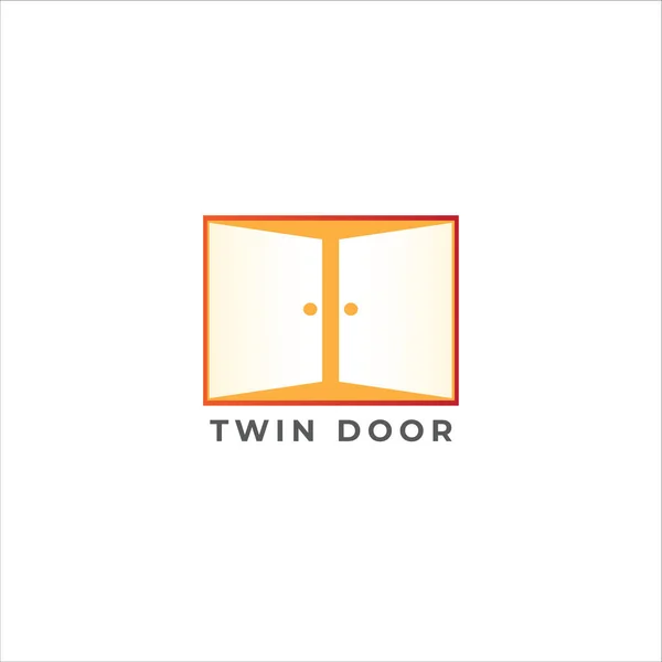 Modèle Conception Logo Twin Door Porte Silhouette Illustration Logo Concept — Image vectorielle