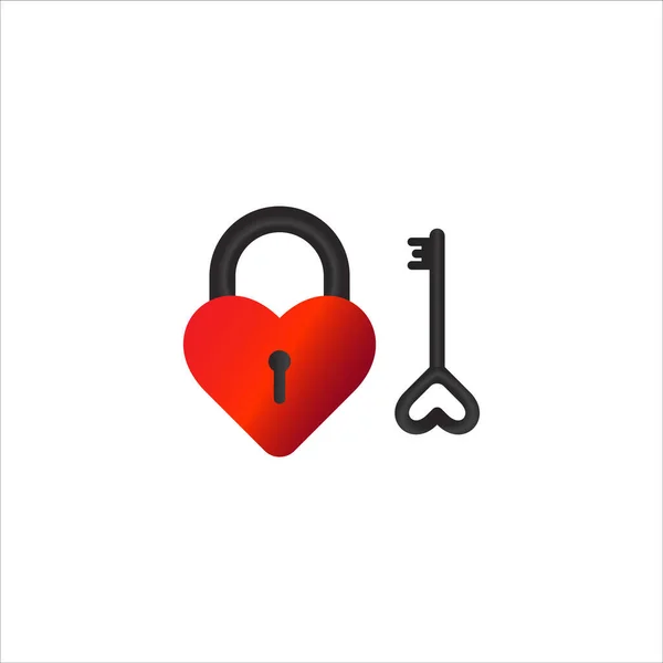 Heart Padlock Key Vector Illustation Isolated White Background Shiny Black — Stock Vector