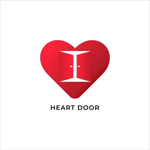 Red Heart Door Logo Design Template Isolated White Background Heart — Stock Vector