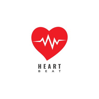 Heart Beat logo tasarım şablonu beyaz arka planda izole edildi. Nabız sinyali logosu olan Kırmızı Kalp.