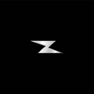 Z harfi ilk logo tasarım şablonu siyah arka planda izole edildi. Keskin Alfabe Gök Gürültüsü Logosu Kavramı. Gümüş Metalik Renk TemasıName.