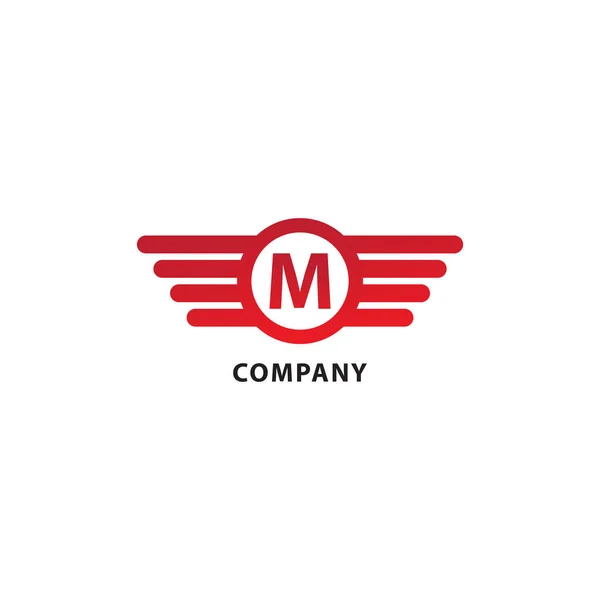 丸みを帯びた翼 楕円形とアルファベットのロゴコンセプト 手紙M初期アブジャドロゴデザインテンプレート 白を基調としている 赤い色のテーマ — ストックベクタ