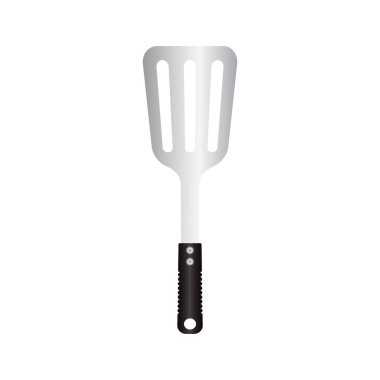 Büyük Spatula aletleri, ısıya dayanıklı barbekü için metal aletler. Gerçekçi vektör çizimi. Beyaz arkaplan üzerinde izotop 1 / 35