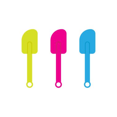 Beyaz arkaplanda renkli spatula vektör çizimi. Sağ mavi, yeşil ve pembe. 28 / 35