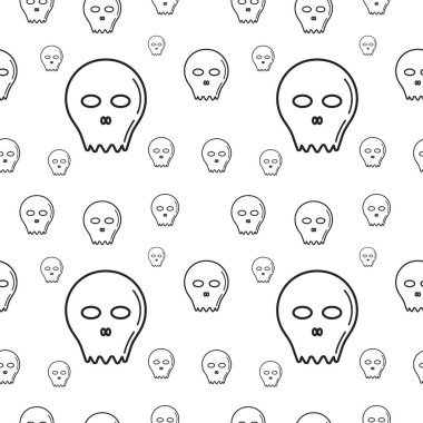 Kafatası dokusu vektör çizimi. Kusursuz desen tasarım şablonu. Beyaz arkaplanda siyah tasarım biçimi.