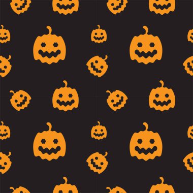 Siyah arkaplanda turuncu balkabağı dokusu. Kusursuz desen tasarım şablonu. Vektör illüstrasyonu. 