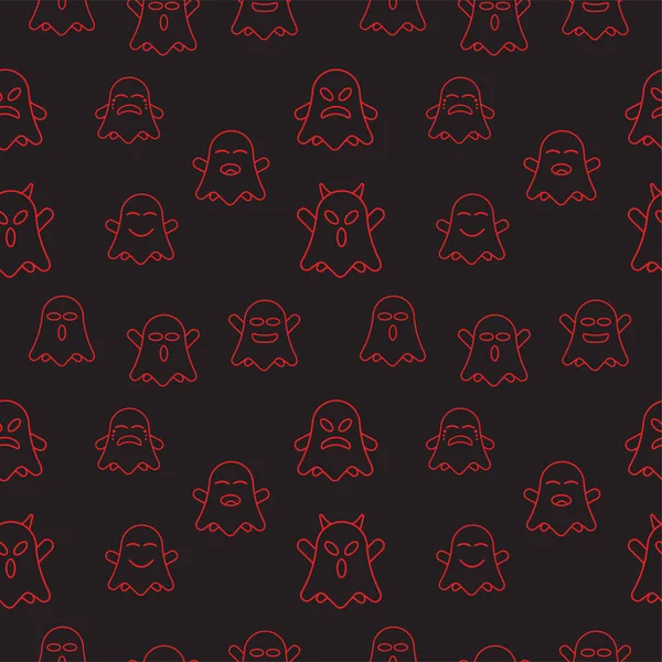 Cute Ghost Seamless Pattern Design Template Red Outline Design Style — Stock Vector