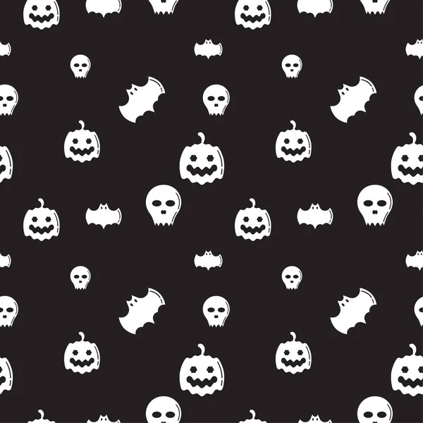 Skull Bat Pumpkin Shape Texture Seamless Pattern Design Template Monochrome — Stock Vector