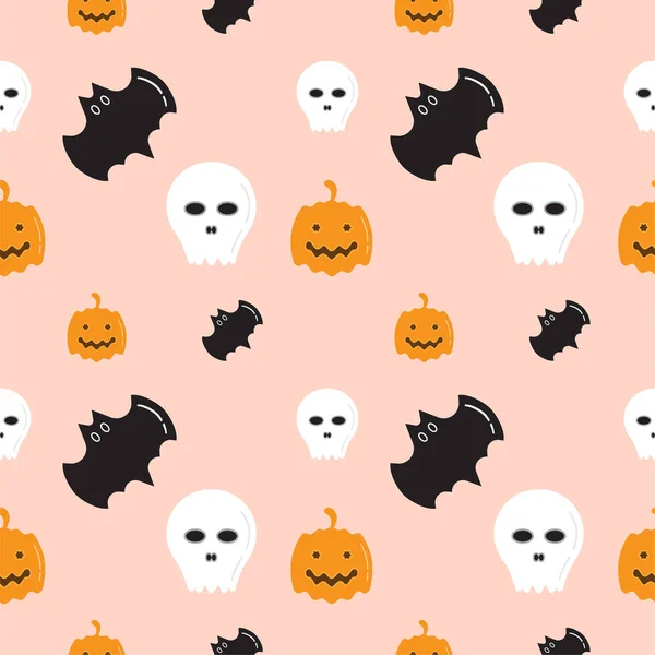 Skull Bat Pumpkin Shape Texture Pastel Color Background Seamless Pattern — Stock Vector