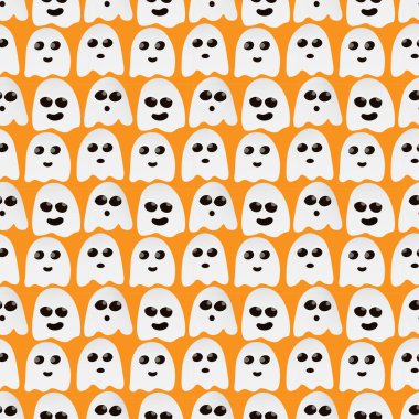 Turuncu arka planda tekstil için şirin bir hayalet deseni var.