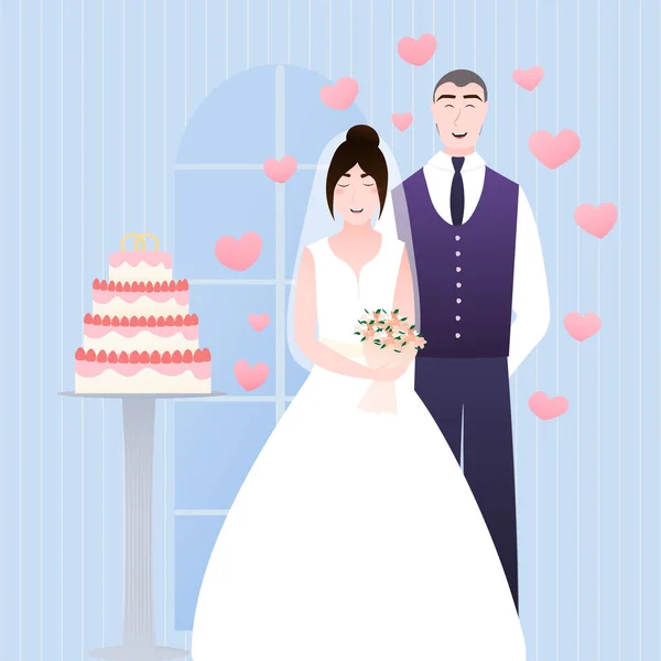 Illustration vectorielle de couple de mariage aimant, carte de Saint-Valentin, homme et femme embrassant — Image vectorielle