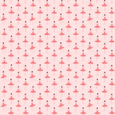 Pastel pembe arka planda pürüzsüz vektör balerinler. Kalpli küçük jimnastik etekleri, çocuksu desenler.