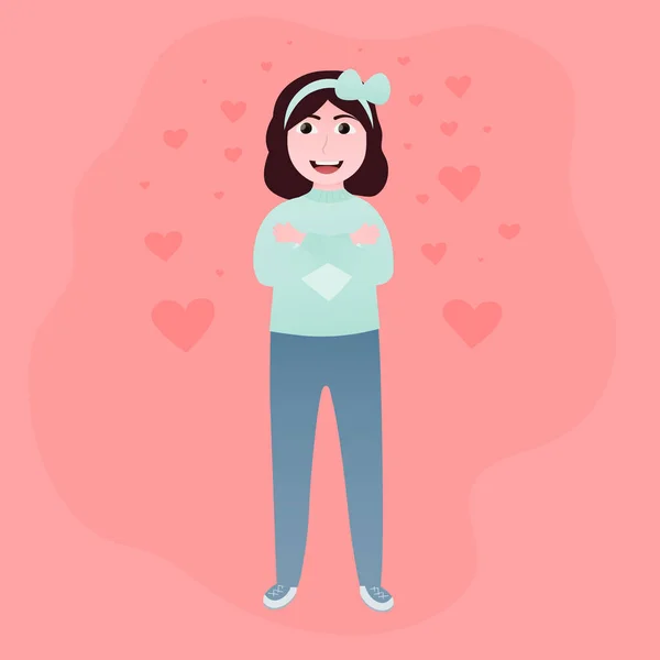 Milujte Koncept Roztomilou Šťastnou Dívku Objímající Valentines Den Karty Přičemž — Stockový vektor