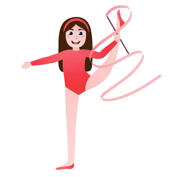 Petite Fille Mignonne Faisant Gymnastique Des Exercices Strench Avec Ruban — Image vectorielle