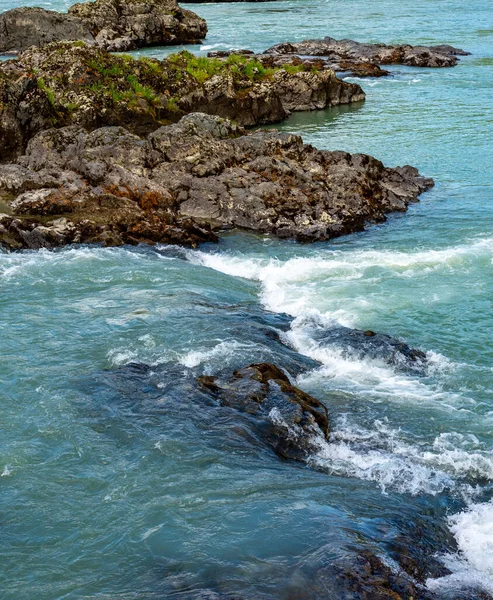 Rapides Pierre Sur Une Rivière Montagne Katun Altaï — Photo