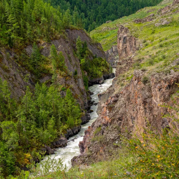 The Mazhoy cascade on the Chuya River - the venue for rafting competitions — Stock Photo, Image