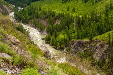 Chuya Nehri 'ndeki Mazhoy Şelalesi. Rafting yarışmalarının yapılacağı yer.