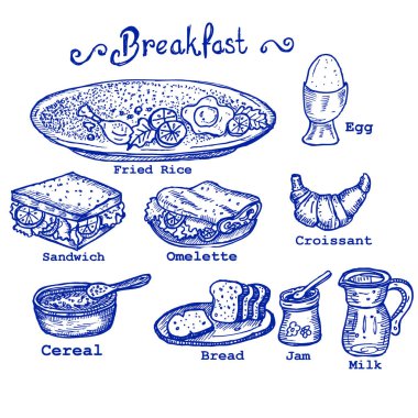 kahvaltı, yiyecek ve içecek doodle