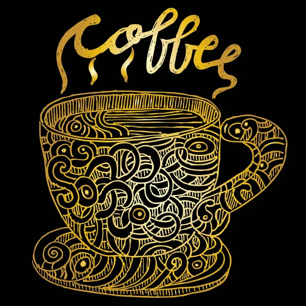 Bosquejo Una Taza Café Con Adornos Batik Indonesio — Archivo Imágenes Vectoriales