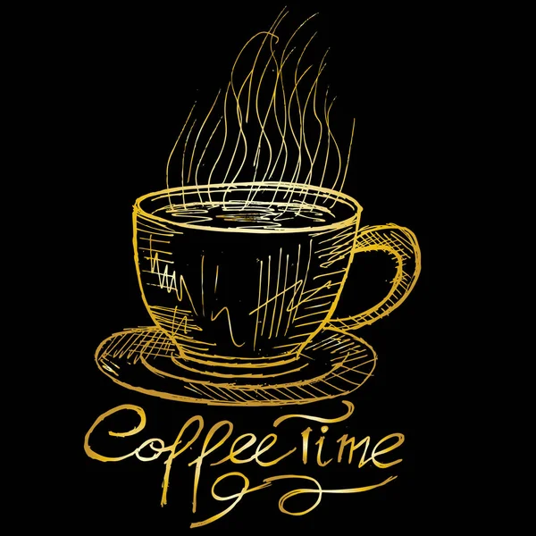 Hora Del Café Boceto Garabato — Vector de stock