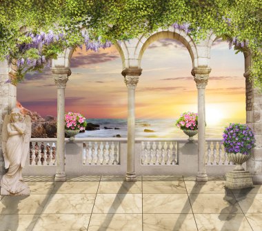 Dijital fresk. Sütunlar, terastan görünüm