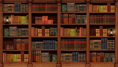 Kitaplarla raflar. Kitaplığı. Kitap koleksiyonu
