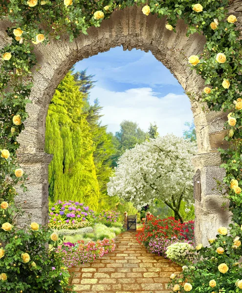 Όμορφη Αψίδα Πρόσβαση Στον Κήπο Ψηφιακή Τοιχογραφία Εικόνα Αρχείου