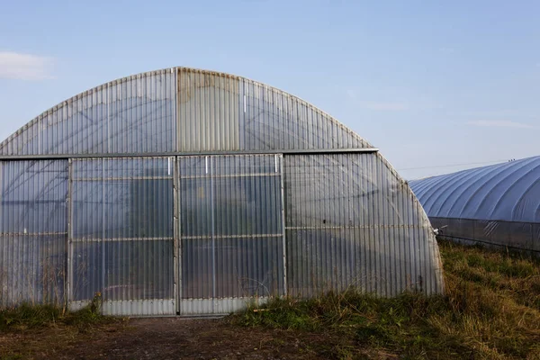 Greenhouses located near and in a row next to each other — Stock Photo, Image